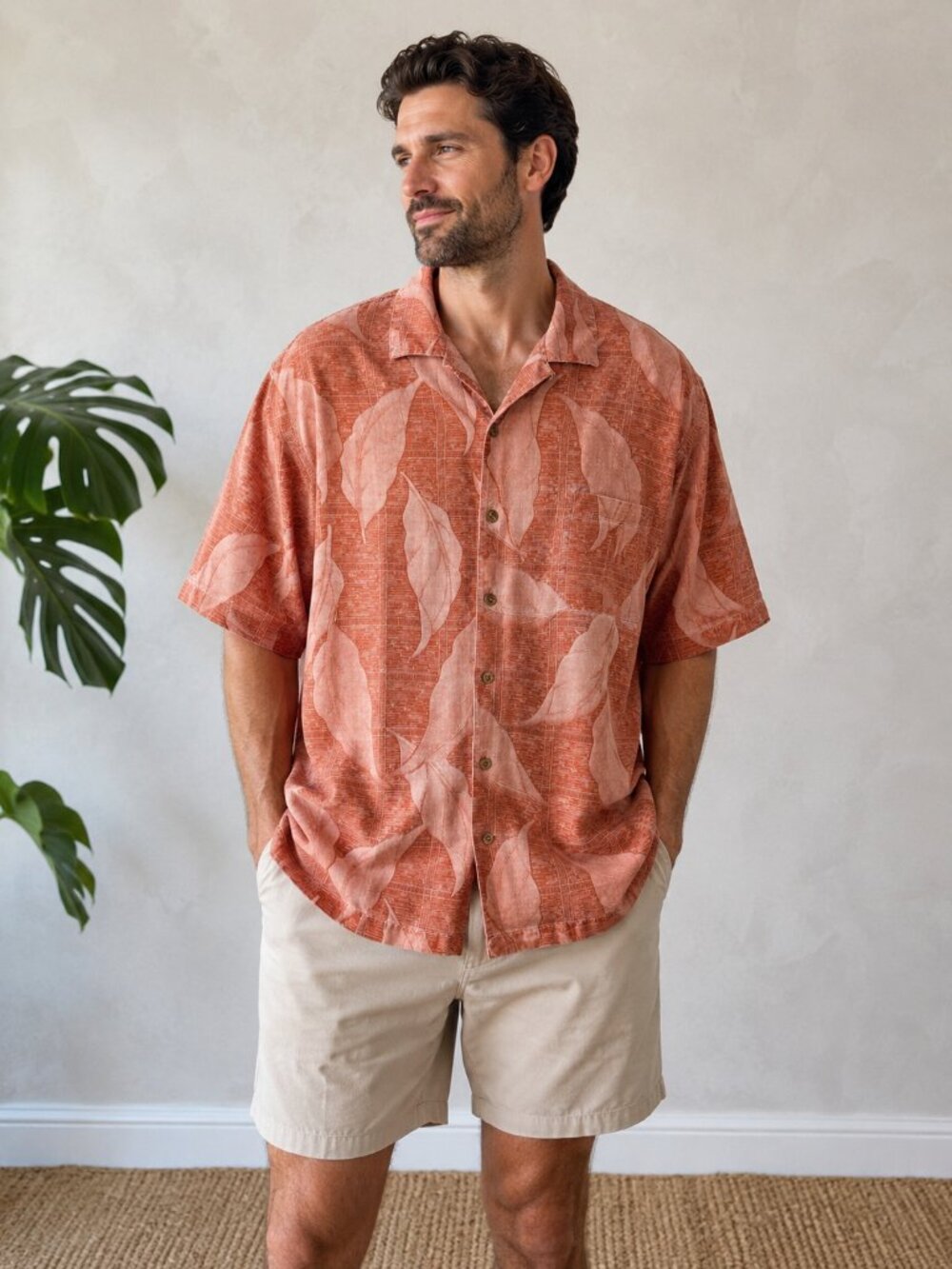 Island Shores 100% Silk Hawaiian Leaf Print Camp Shirt XXL Tropical Resort